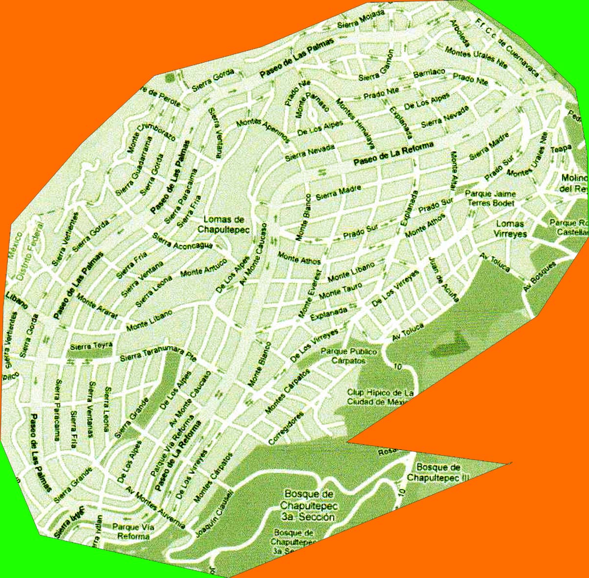 mapa de las Lomas de Chapultepec en Mexico Distrito Federal DF
